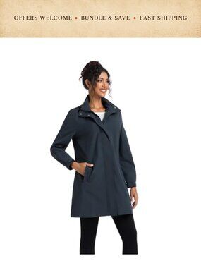 Women's Waterproof Long Raincoat Detachable Hood Lightweight Trench Coat